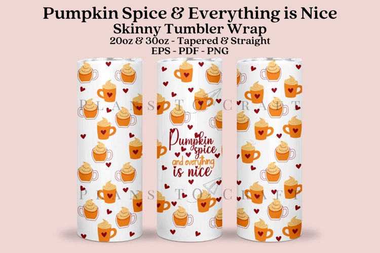 pumpkin spice skinny tumbler sublimation wrap with high resolution 300 DPI and transparant background perfect for 20oz and 30oz skinny tumbler