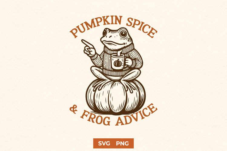 Pumpkin Spice Frog SVG PNG | Funny Autumn Frog Cute Clipart