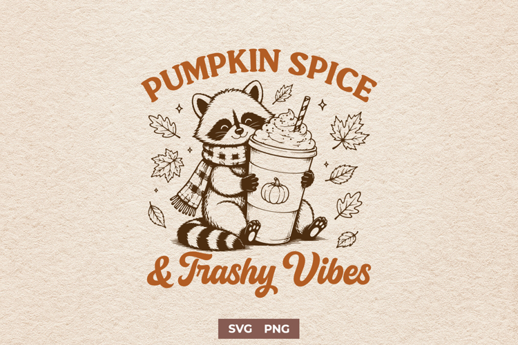 Pumpkin Spice and Trashy Vibes SVG PNG, Funny Fall Raccoon