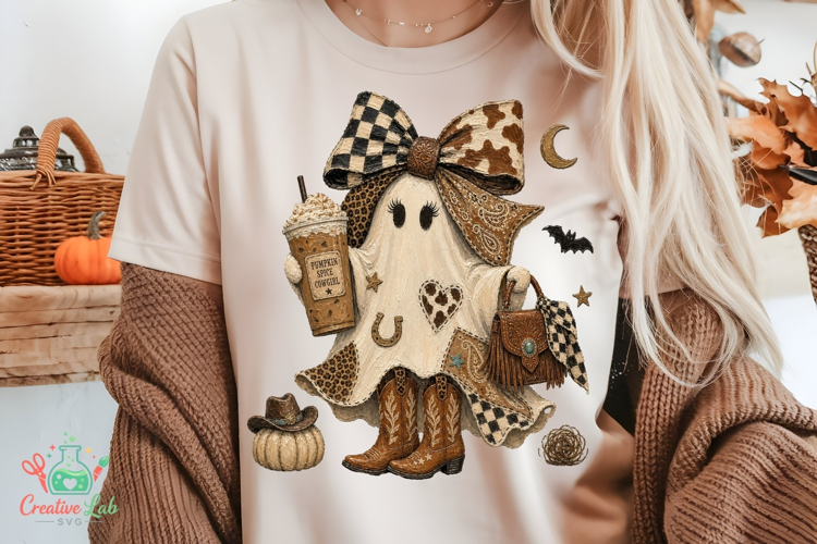 Coquette Cowgirl Ghost PNG - Western Halloween Design