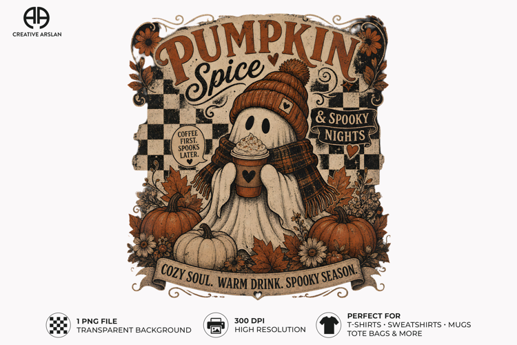 Pumpkin Spice Cozy Ghost PNG T-Shirt Design