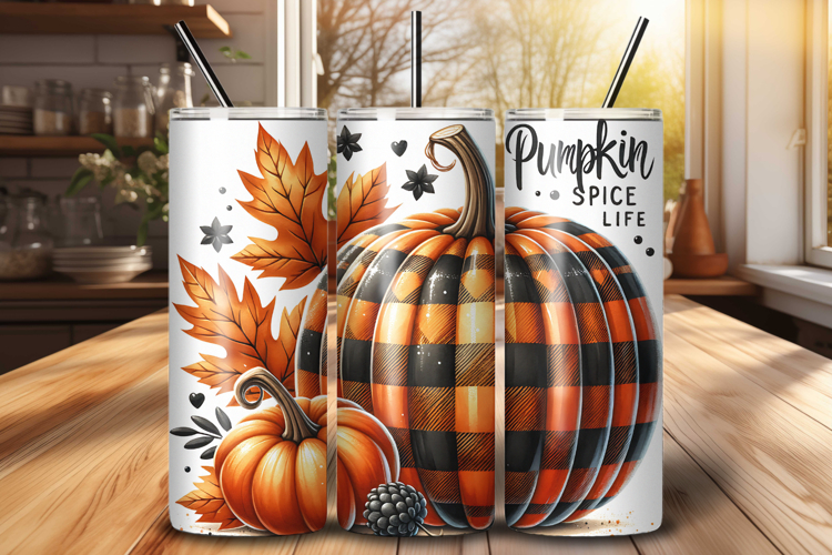 Plaid Pumpkin Spice Life Fall 20 oz Tumbler Wrap PNG File