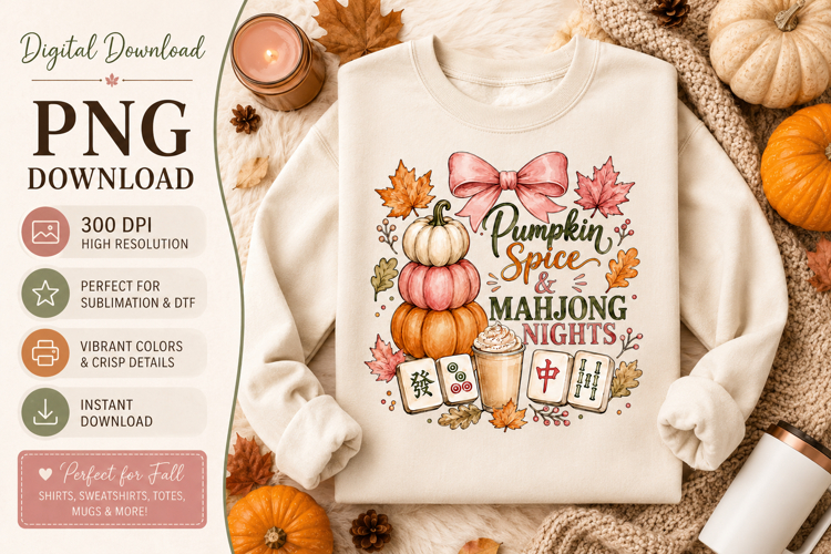 Pumpkin Spice & Mahjong Nights PNG DTF