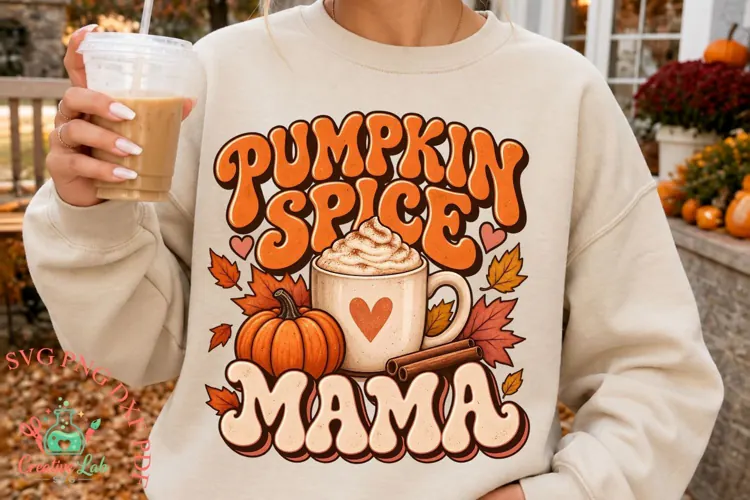 Pumpkin Spice Mama PNG, Retro Fall Mom Sublimation Design