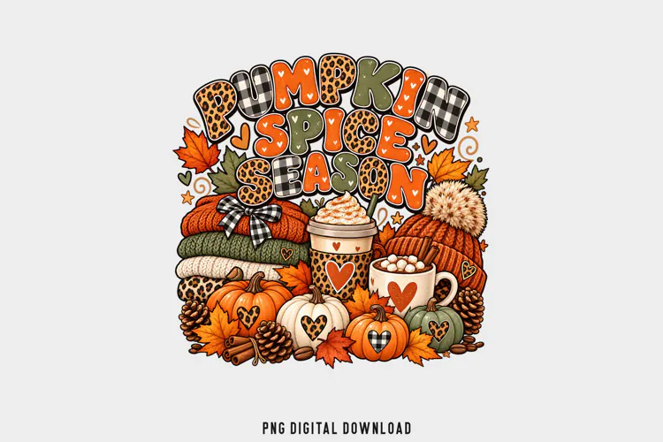 Pumpkin Spice Season Fall Sublimation Design, Cozy Autumn