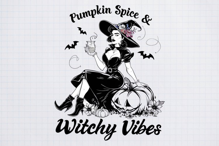 Vintage Pin-up Girls Halloween, Halloween Sublimation example image 1