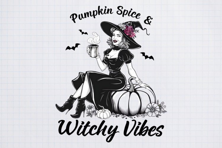 Vintage Pin-up Girls Halloween, Halloween Sublimation example image 1