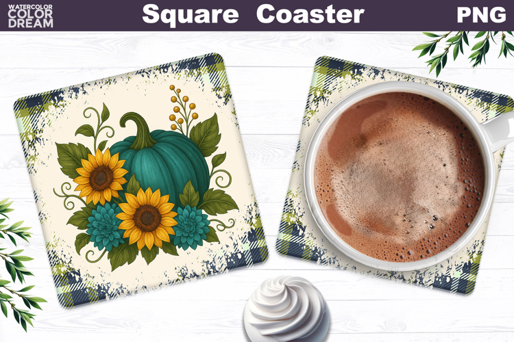 Fall Pumpkin Floral Square Coaster| Thanksgiving Sublimation