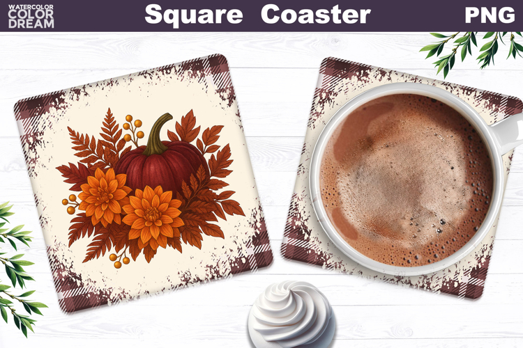Fall Pumpkin Floral Square Coaster| Thanksgiving Sublimation