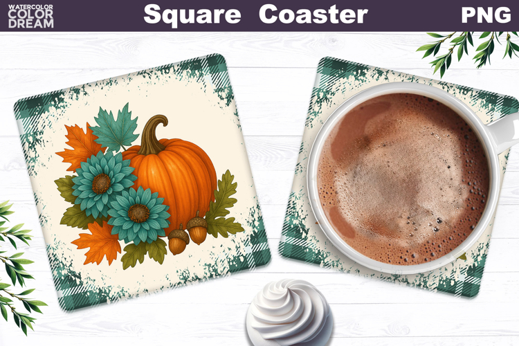Fall Pumpkin Floral Square Coaster| Thanksgiving Sublimation