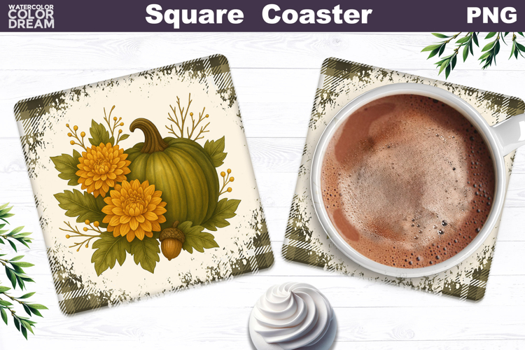 Fall Pumpkin Floral Square Coaster| Thanksgiving Sublimation