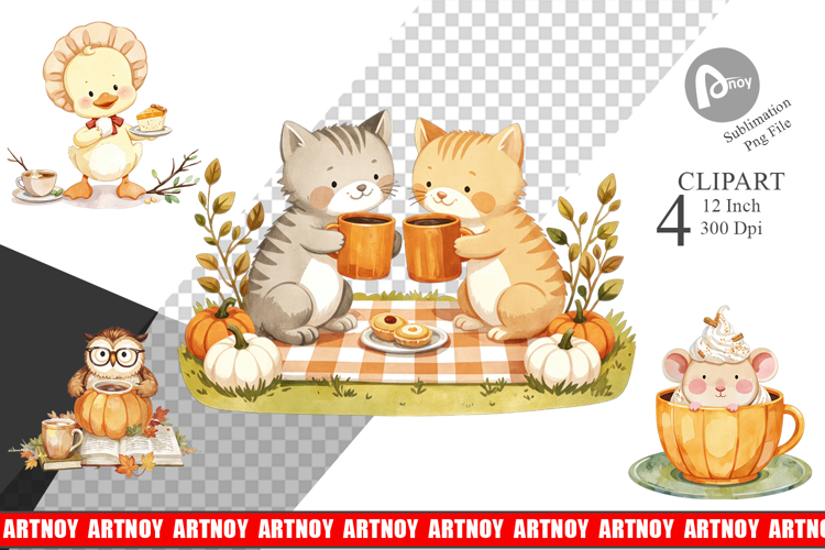 Pumpkin Tea Animals Clipart