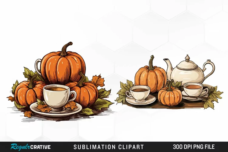 Watercolor Pumpkin Tea Graphics Clipart