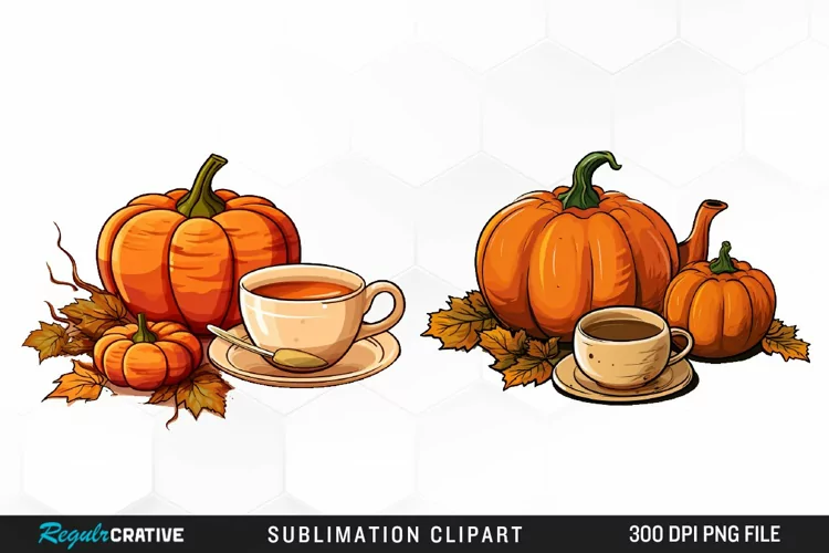 Watercolor Pumpkin Tea Graphics Clipart