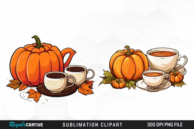 Watercolor Pumpkin Tea Graphics Clipart