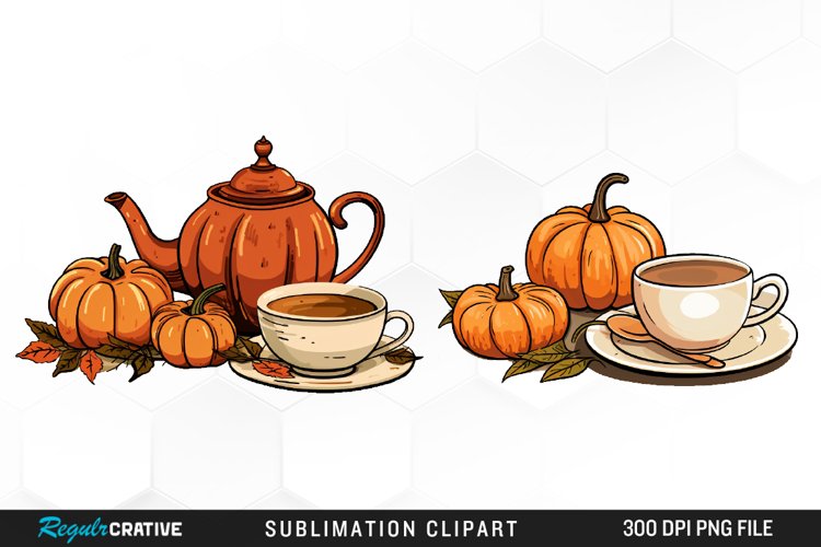 Watercolor Pumpkin Tea Graphics Clipart