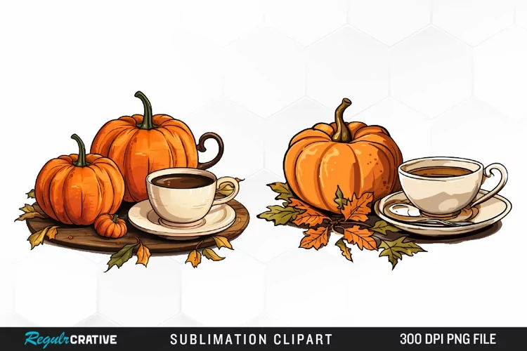 Watercolor Pumpkin Tea Graphics Clipart