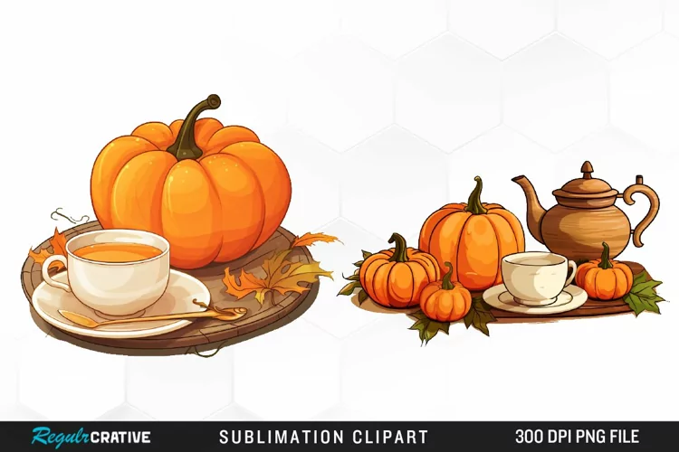 Watercolor Pumpkin Tea Graphics Clipart