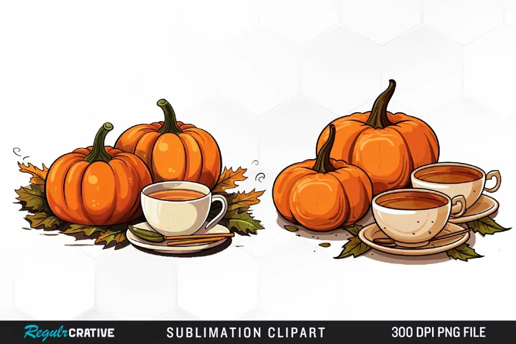 Watercolor Pumpkin Tea Graphics Clipart