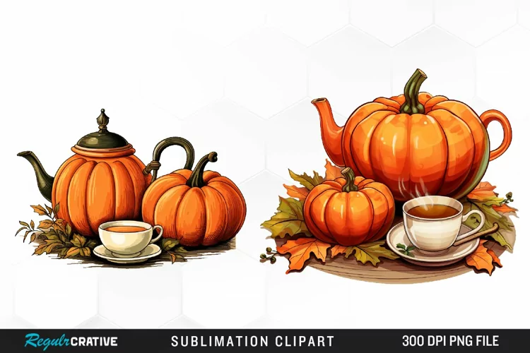 Watercolor Pumpkin Tea Graphics Clipart