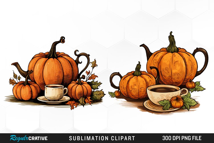 Watercolor Pumpkin Tea Graphics Clipart