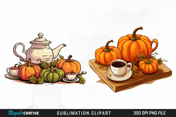 Watercolor Pumpkin Tea Graphics Clipart
