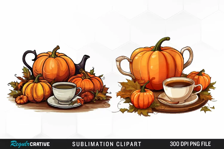 Watercolor Pumpkin Tea Graphics Clipart