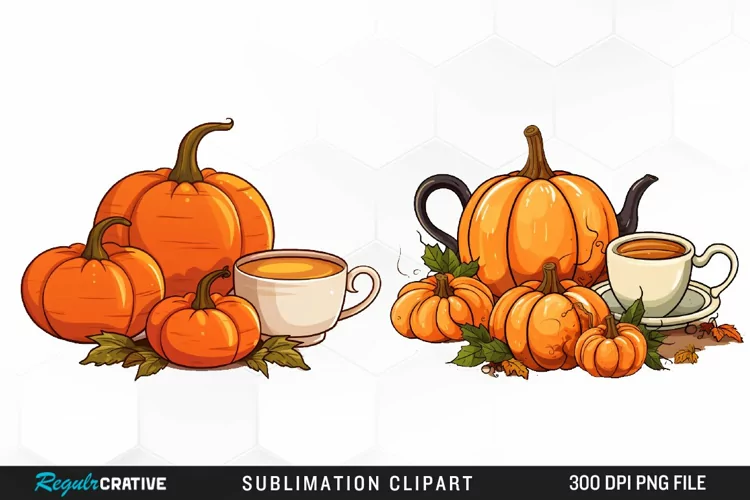 Watercolor Pumpkin Tea Graphics Clipart