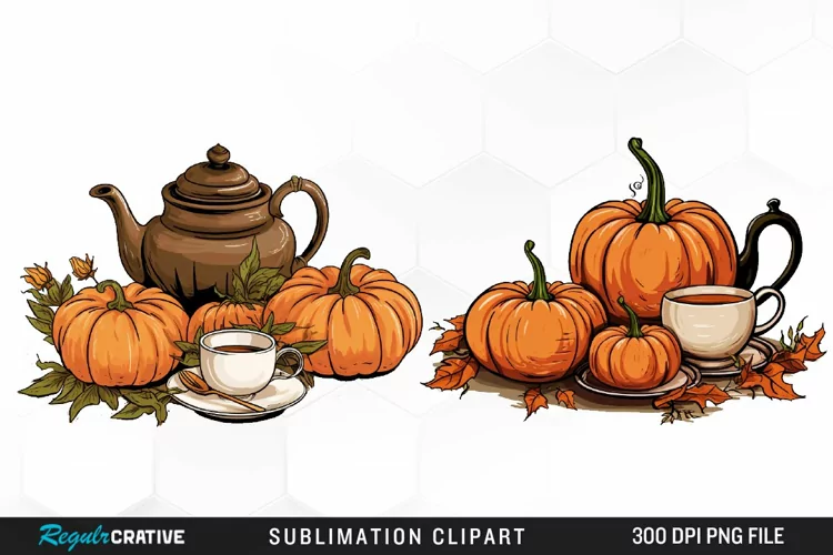 Watercolor Pumpkin Tea Graphics Clipart