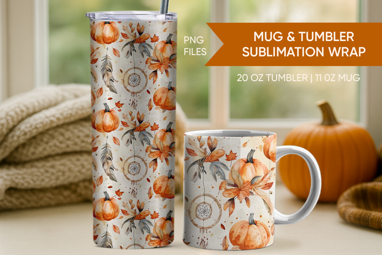 Fall tumbler wrap, Pumpkin mug wrap, Thanksgiving Pumpkin