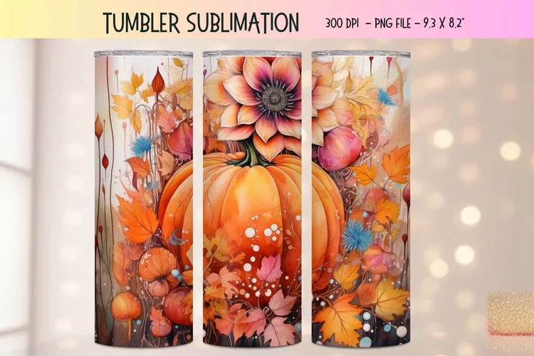Pumpkin Tumbler Wrap | Watercolor Tumbler Sublimation Fall