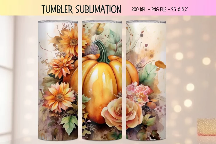 Pumpkin Tumbler Wrap | Watercolor Tumbler Sublimation Fall