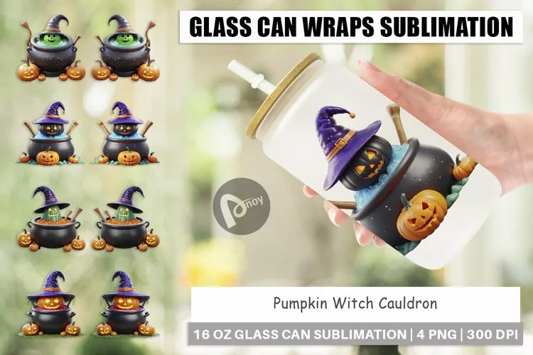 Glass Can Wraps Pumpkin Cauldron
