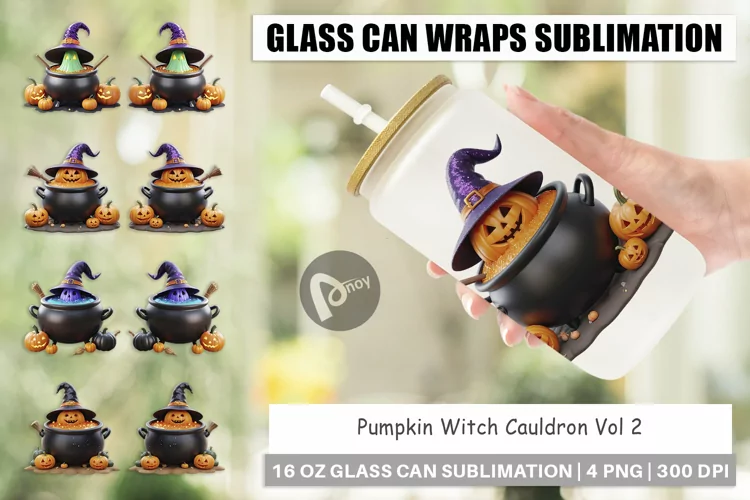 Glass Can Wraps Pumpkin Cauldron
