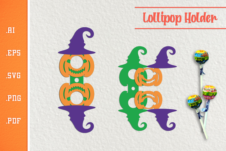 Halloween Pumpkin Witch Lollipop Holder - Paper Cut SVG