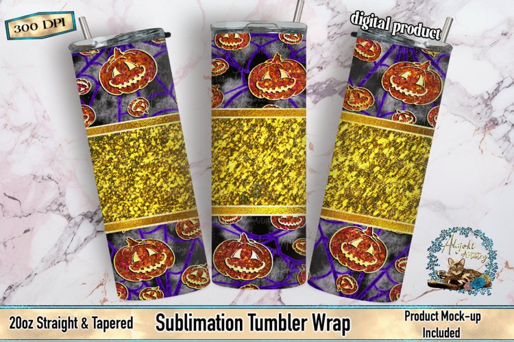 this is a sublimation tumbler wrap design with peekaboo pumpkins
