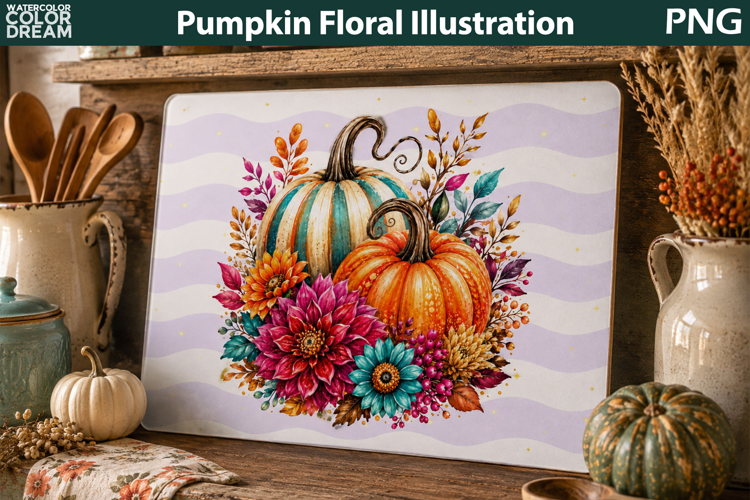 Floral Pumpkin Illustration | Pumpkin Floral Cutting Board