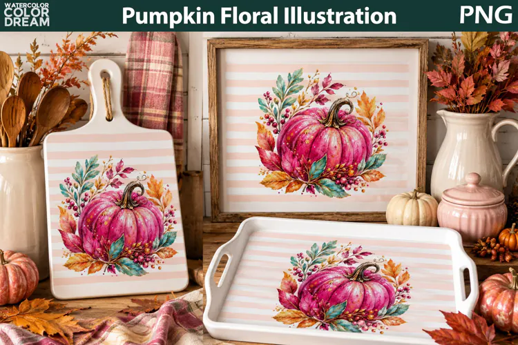 Pink Floral Pumpkin Cutting Board | Fall Sublimation