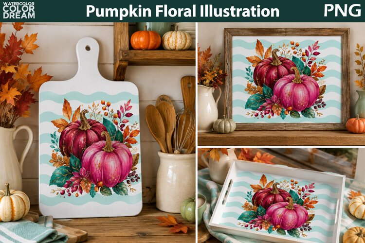 Pink Pumpkin Cutting Board | Fall Farmhouse Sublimation example image 1