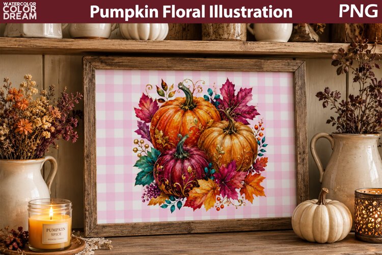 Autumn Floral Pumpkins | Fall Sublimation Art example image 1