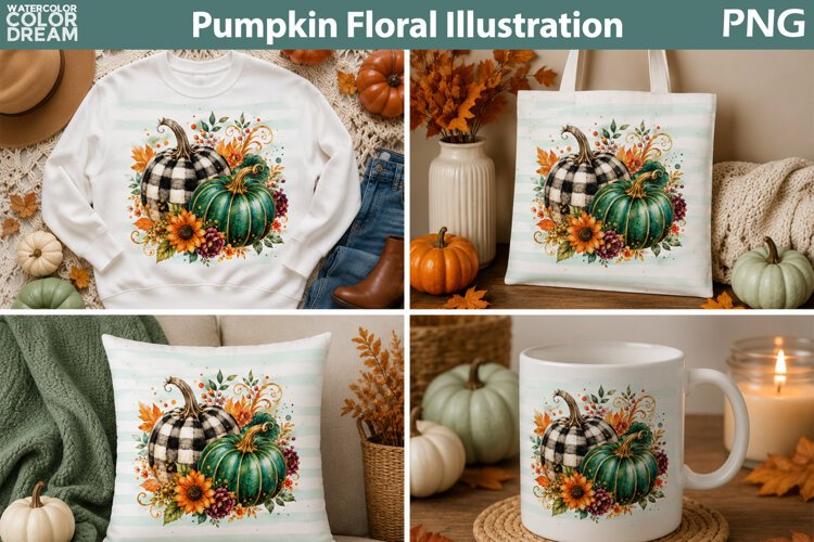 Buffalo Plaid Pumpkins | Fall Floral Sublimation example image 1