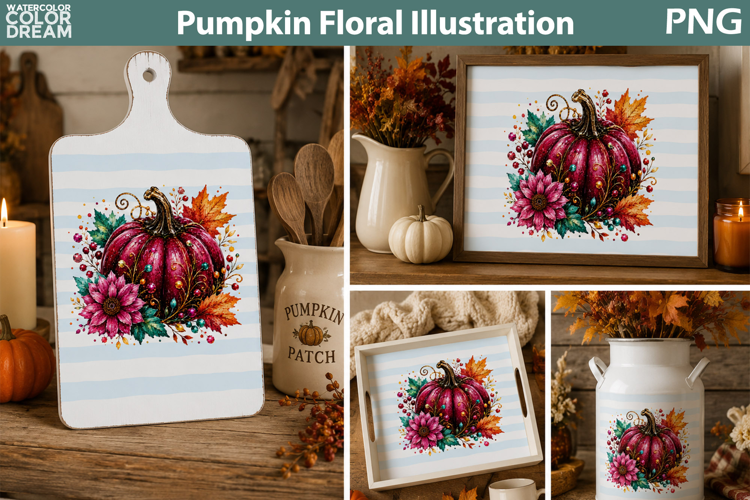 Floral Pumpkin Cutting Board | Fall Sublimation Kitchen Art