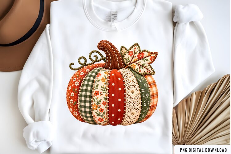 Patchwork Pumpkin PNG, Fall Pumpkin Clipart, Autumn Pumpkin example image 1
