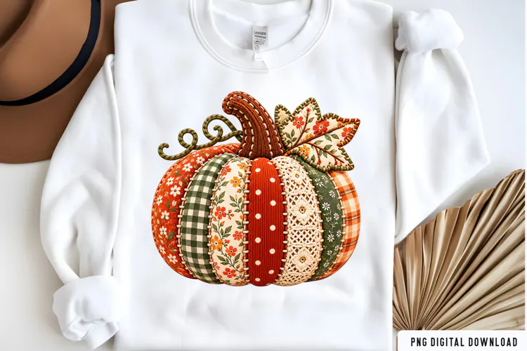 Patchwork Pumpkin PNG, Fall Pumpkin Clipart, Autumn Pumpkin