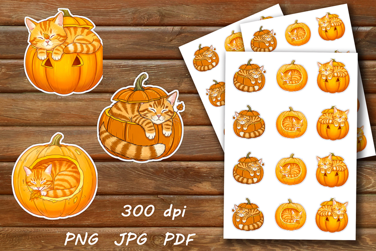 Adorable Pumpkin Cats Sticker Pack