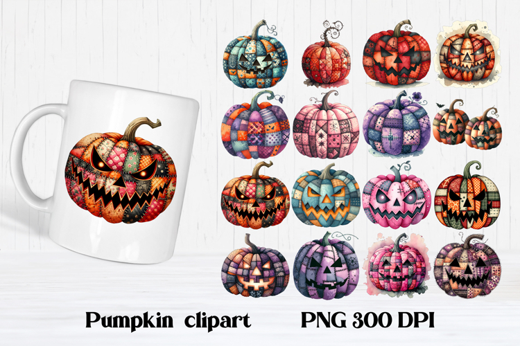 Halloween Patchwork Pumpkin Clipart | Halloween PNG
