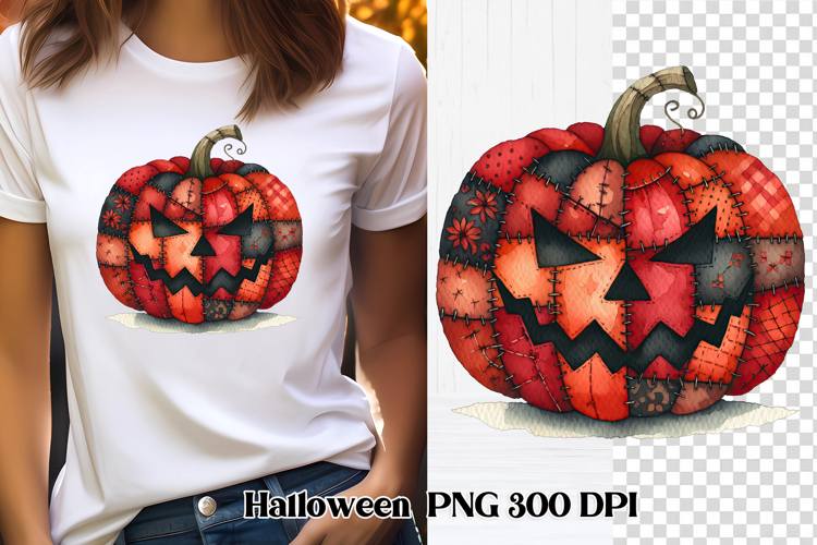 Halloween Patchwork Pumpkin Clipart PNG Design