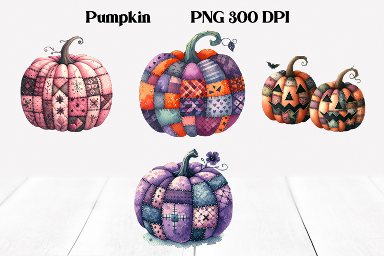 Halloween Patchwork Pumpkin Clipart | Halloween PNG
