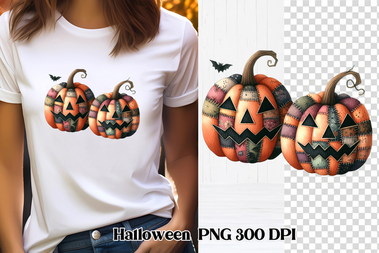 Halloween Patchwork Pumpkin Clipart PNG Design