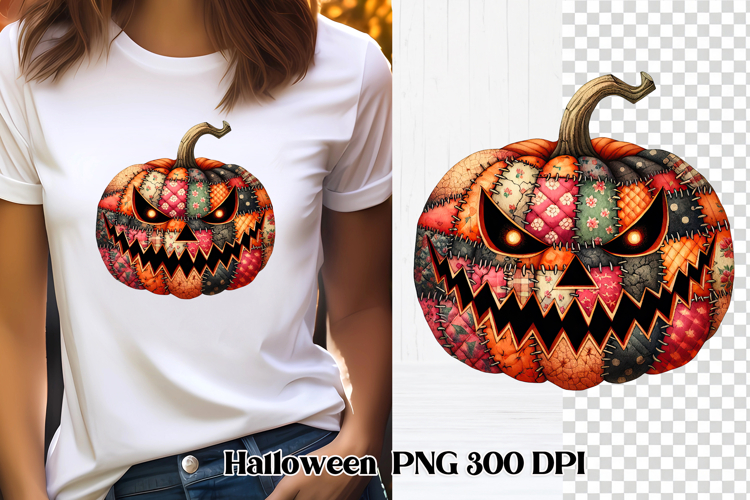 Halloween Patchwork Pumpkin Clipart PNG Design